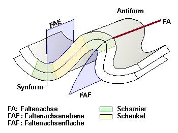 Schemazeichnung mit den wichtigsten Elementen einer Falte. © PETROgraph